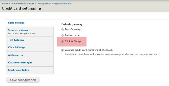 credit card settings